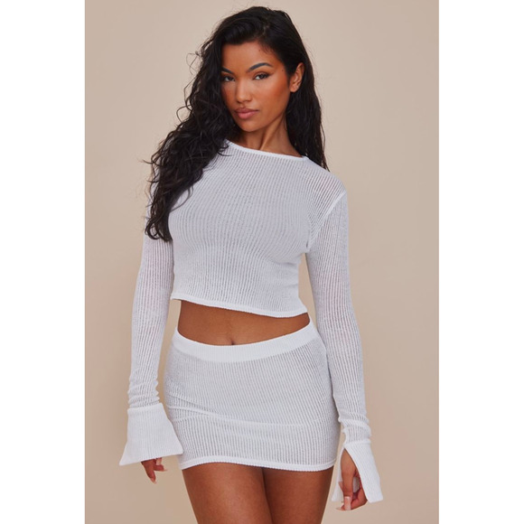 PrettyLittleThing 2 Piece Outfit Sheer Top and Bottom Top Size 2 Bottom Size 0 - Picture 2 of 9